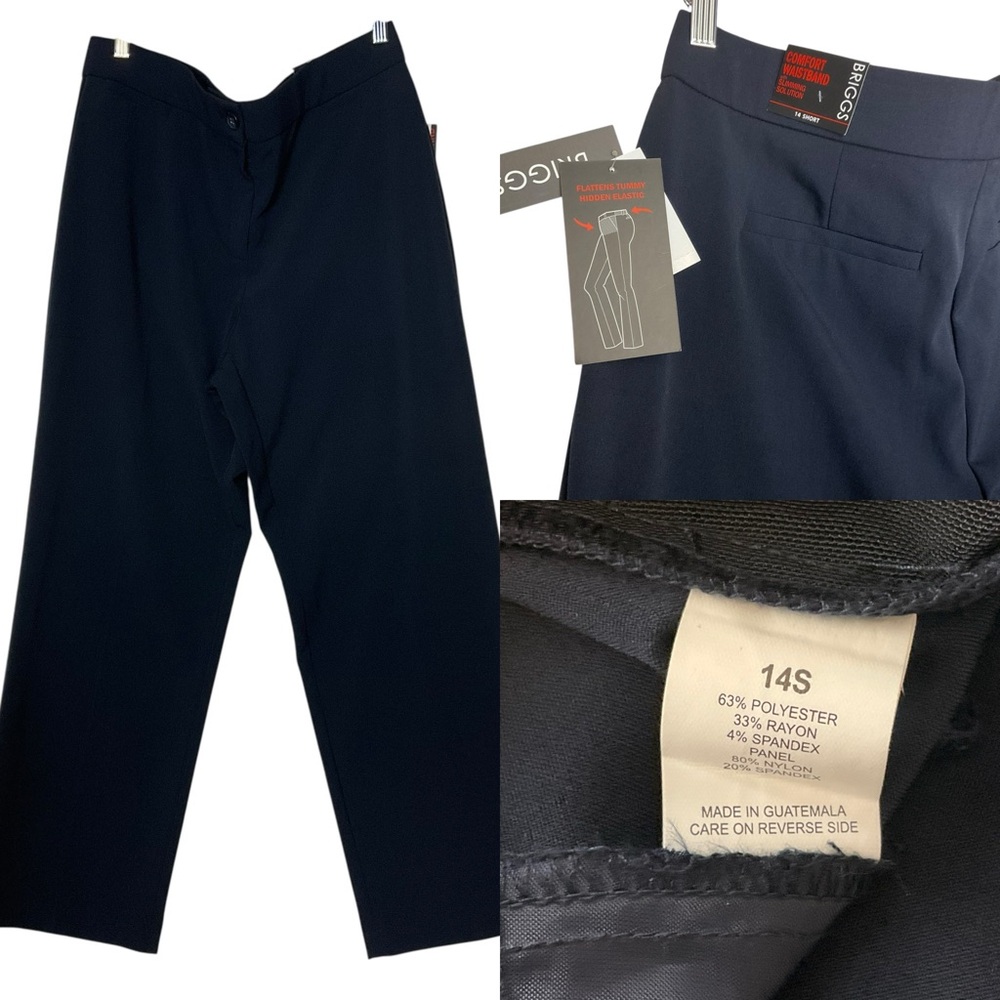 BRIGGS NEW YORK sz 14P Pants Trousers Comfort Waistband Slimming Solution Navy